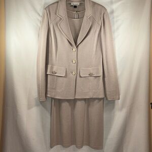 St. John Collection Beige Dress and Jacket Suit, Size 12/14.